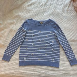 LOFT light blue striped beaded sweater